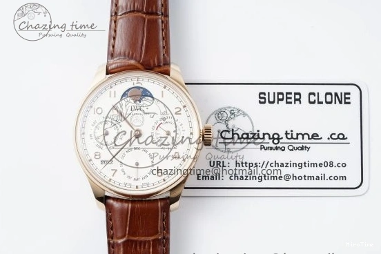 MIROTIME 0420 WellDesigned Portugieser Perpetual Calendar RG 5033 APSF 1:1 Best Edition White Dial on Brown Leather Strap A52610 Clone 7042